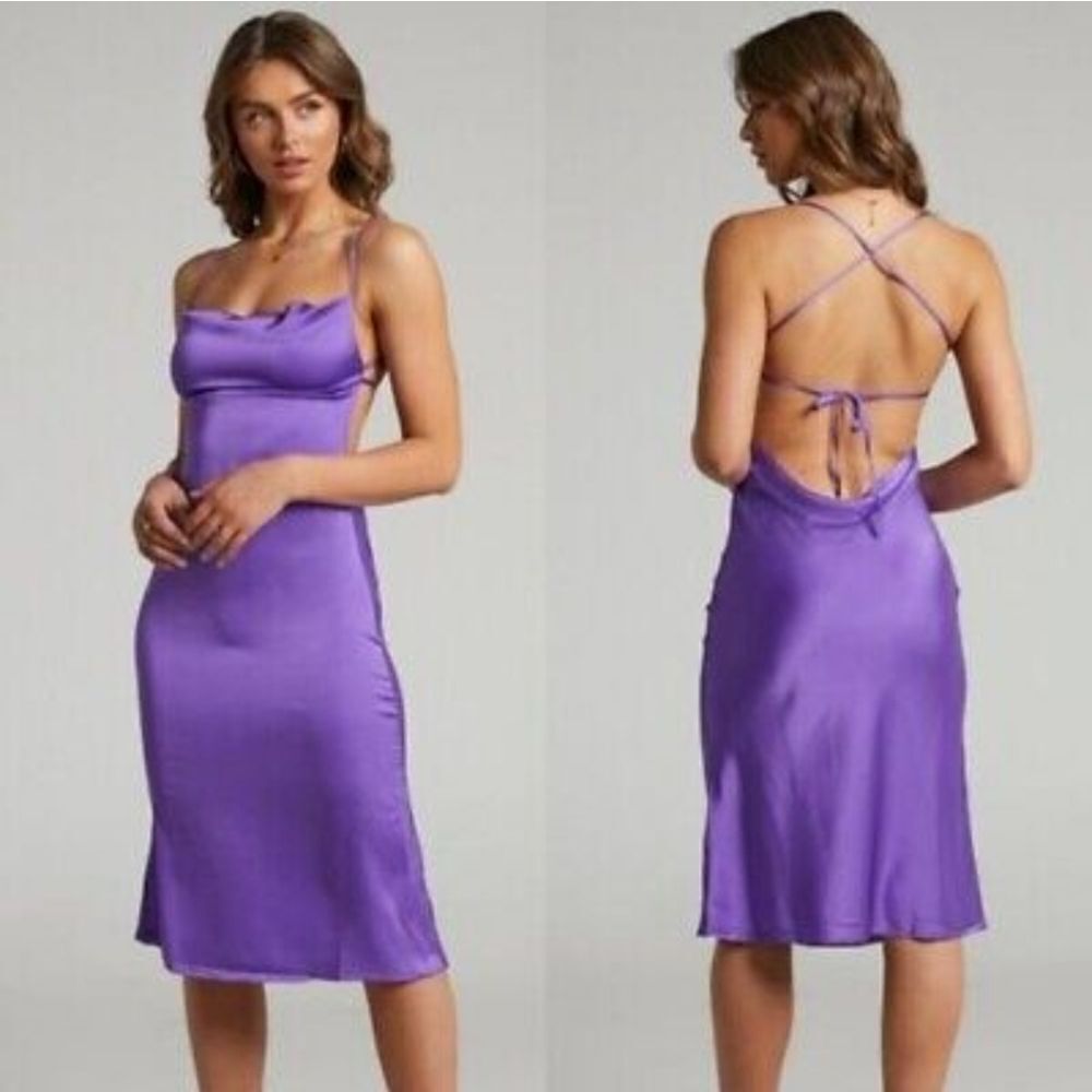 Danielle Bernstein  We Wore What Evening Stretch Charmeuse Dress in Purple Large